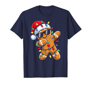 Dabbing Gingerbread Christmas Lights Santa Hat Xmas Pajamas T-Shirt