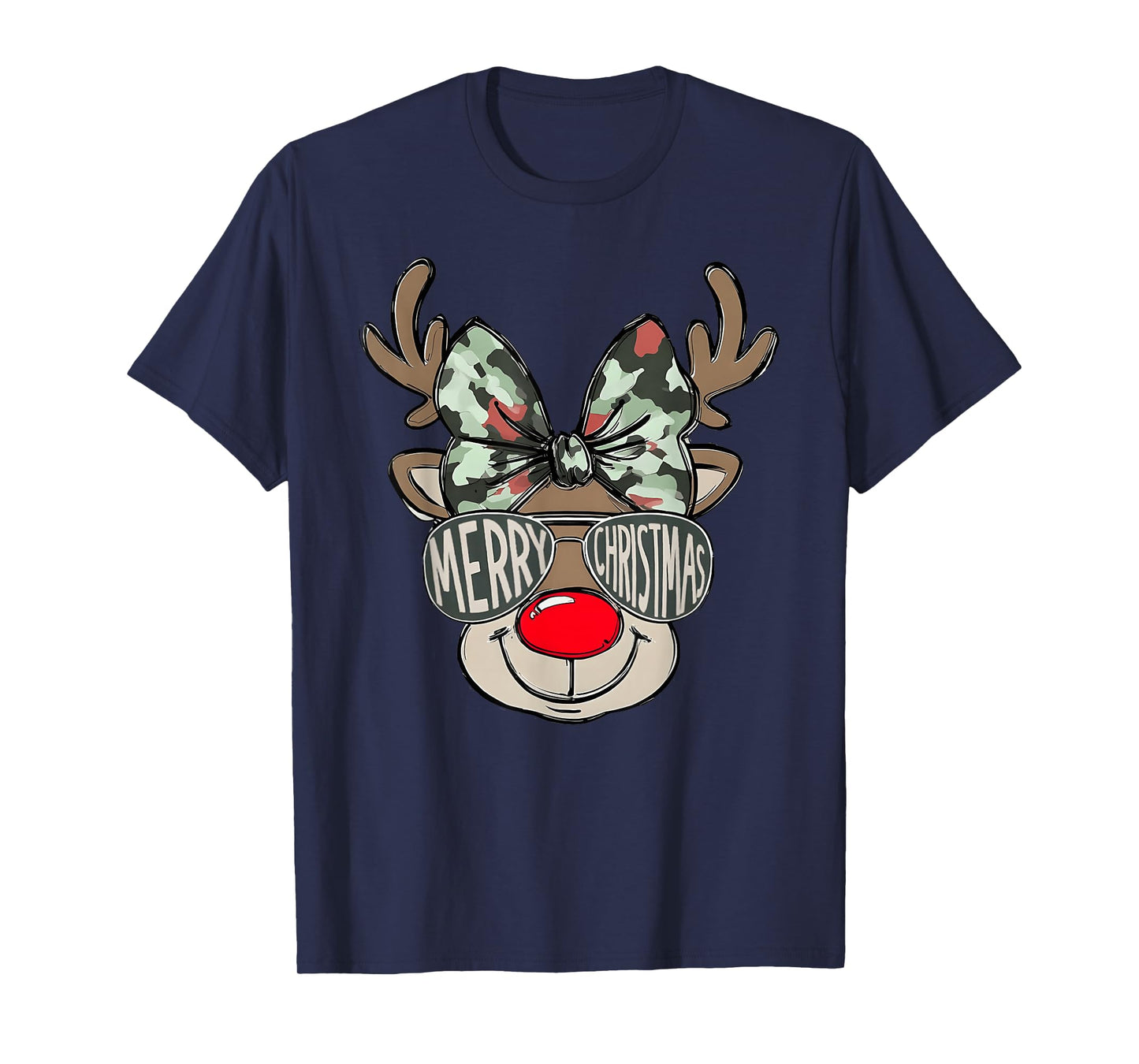 Merry Christmas Camo Reindeer Bow Girl Women Kid Hunting T-Shirt