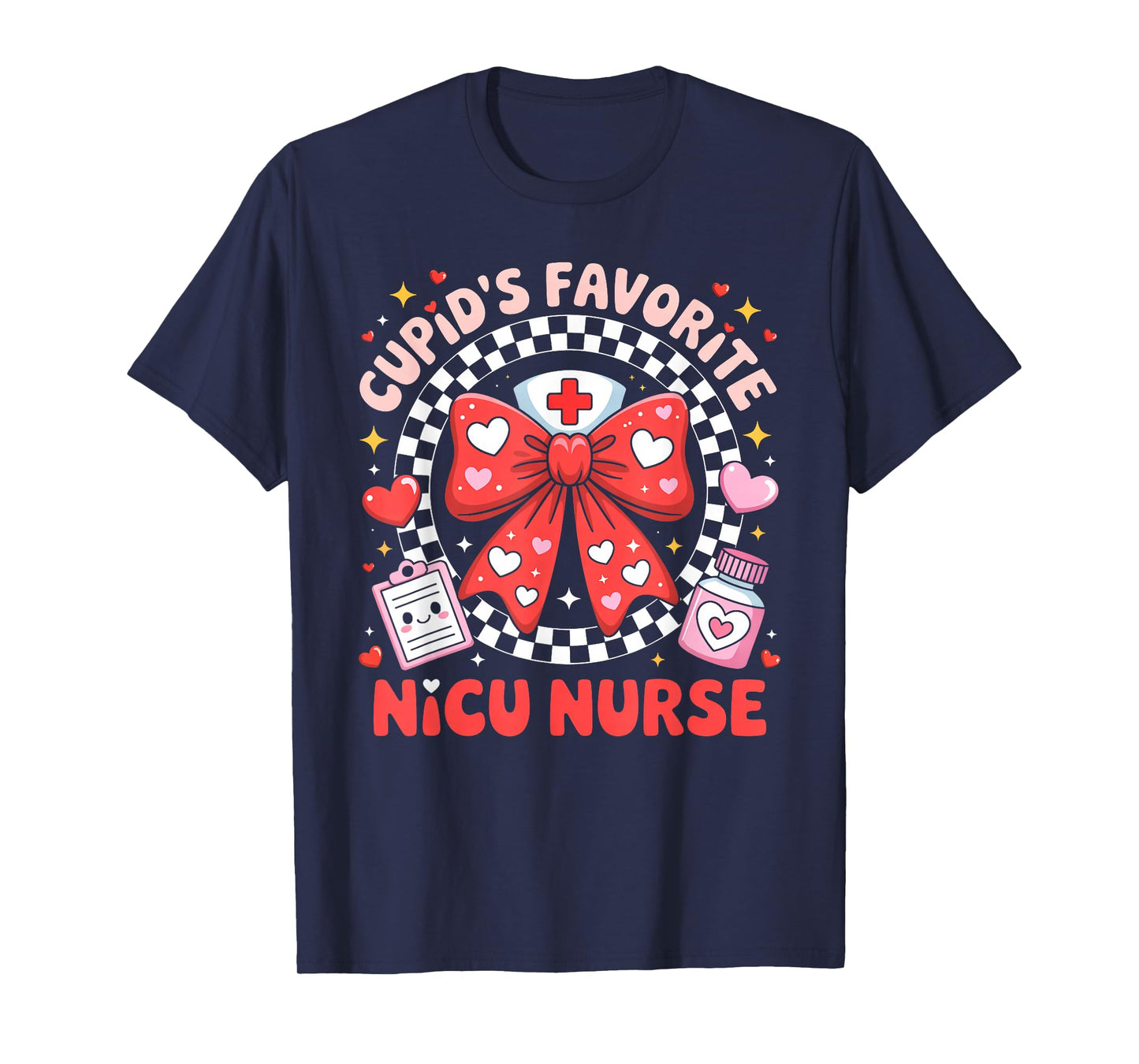 Cupids Favorite NICU Nurse Valentine Coquette Bow Girl Women T-Shirt