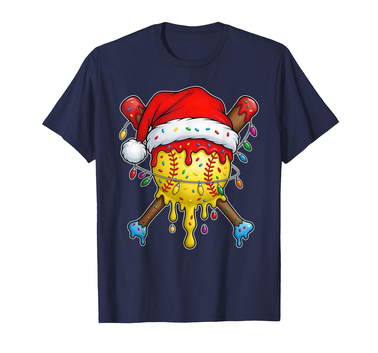 Santa Sports Design for Men Boys Christmas Softball Drip T-Shirt