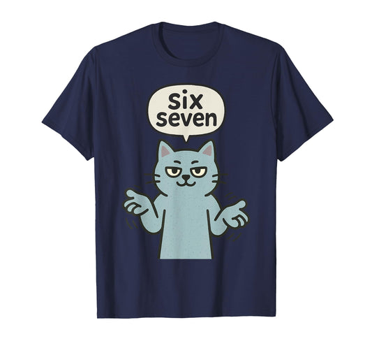 67 Six Seven 6-7 Cat - Funny Gaming Brainrot Slang Meme T-Shirt