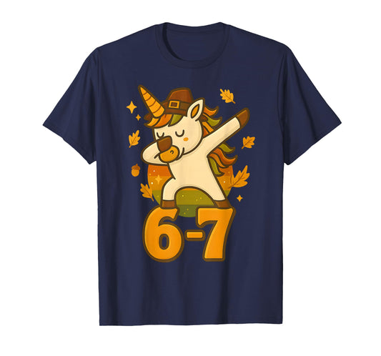 Funny 67 Thanksgiving Unicorn Dabbing Six Seven Meme Girls T-Shirt