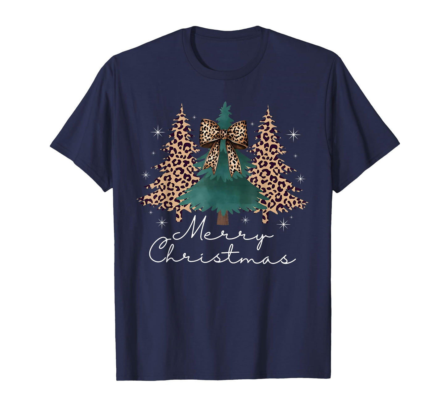 Christmas Trees Leopard Coquette Bow Xmas Pajamas Holiday T-Shirt