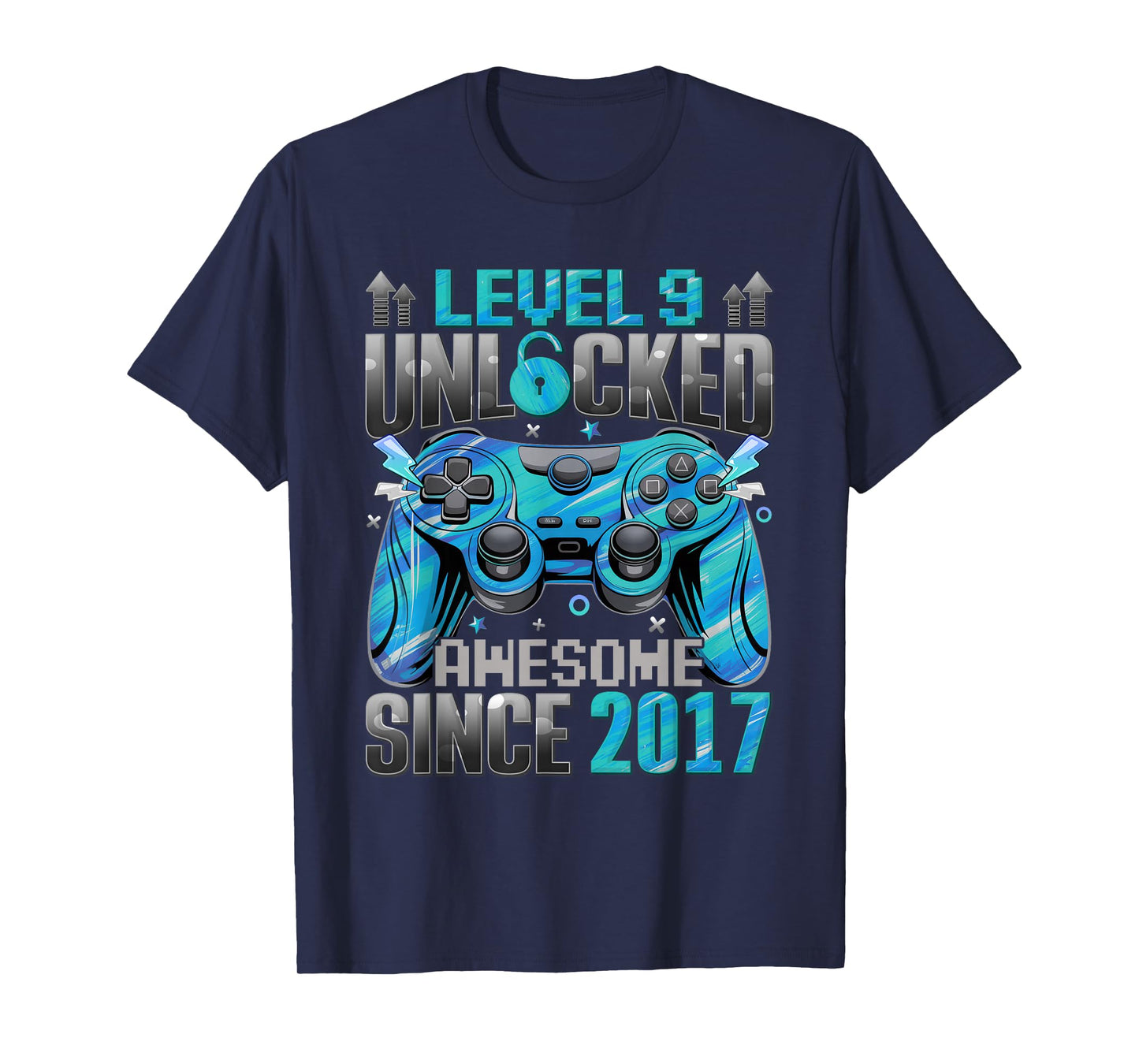 Level 9 Unlocked Awesome Since 2017 9th Birthday Gaming Boys T-Shirt