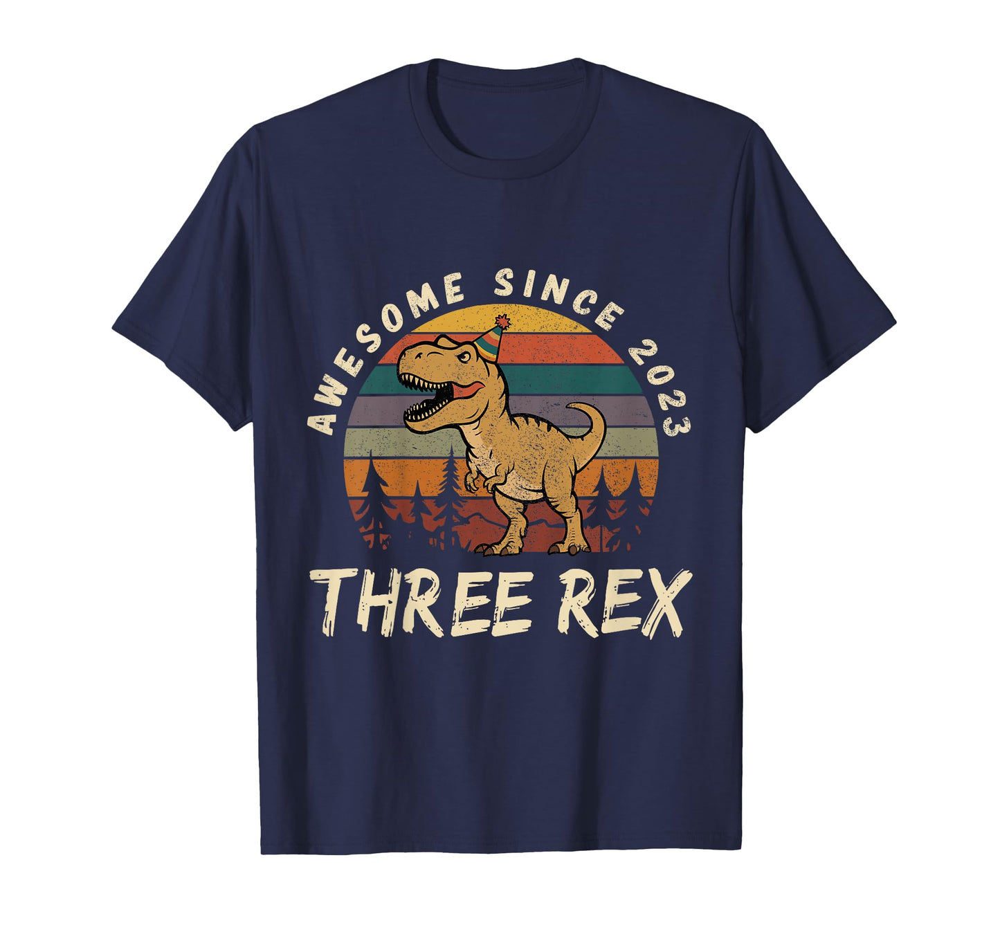 Kids Three rex 3rd Birthday Dinosaur 3 Year Old Boys Born 2023 T-Shirt