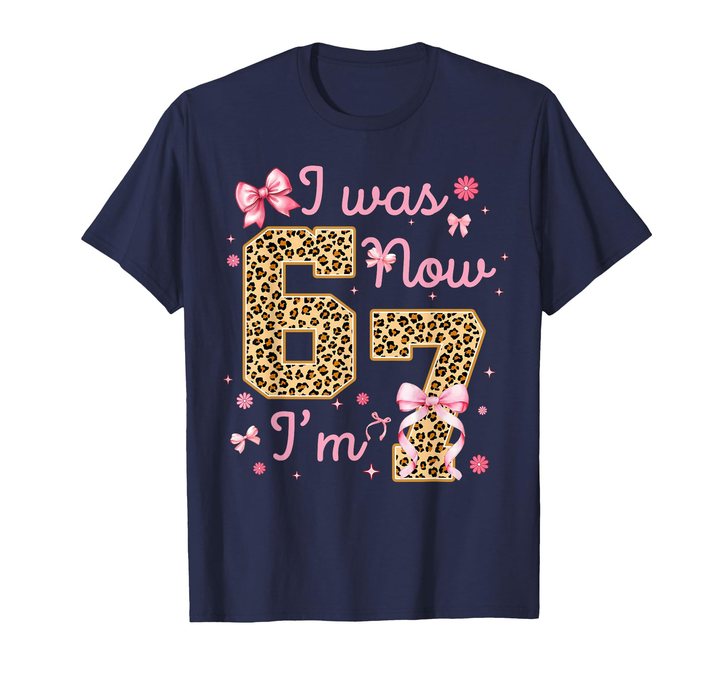 Kids I was 6 Now I'm 7 Leopard Coquette Bow Birthday Girl T-Shirt