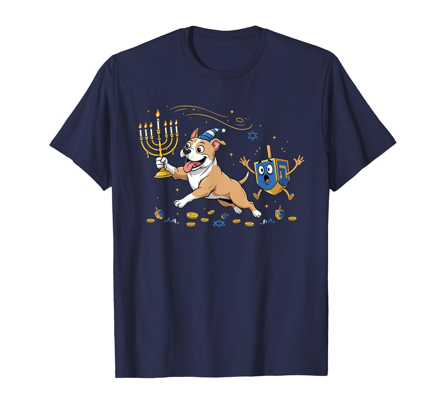 Funny Pitbull Dreidel Menorah Hanukkah Dog Kids Womens Mens T-Shirt