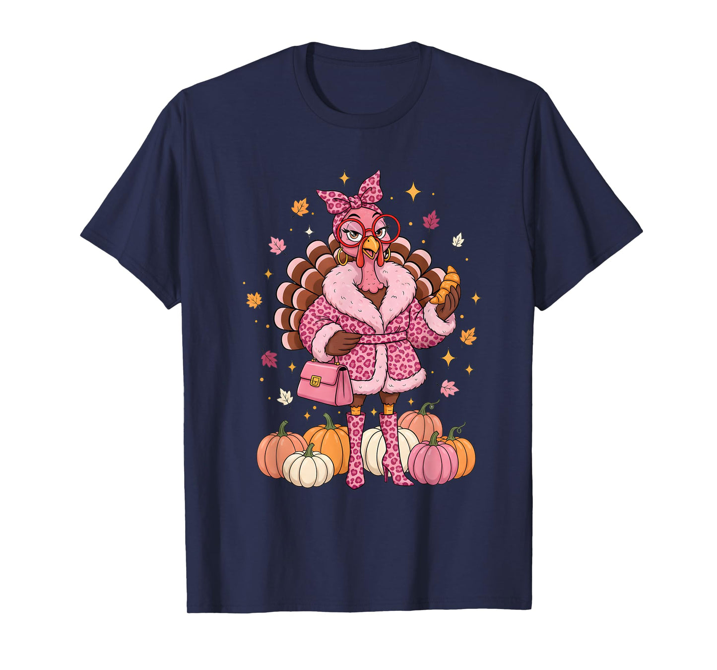 Thanksgiving Turkey Pink Retro Fall Fashion Queen T-Shirt