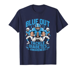 Blue Out Tackle Diabetes Awareness Football Blue Ribbon T-Shirt
