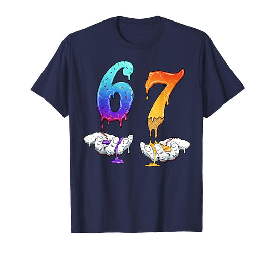 Six Seven Ice Cream Drip Cool Meme 67 Funny Number Baseball T-Shirt
