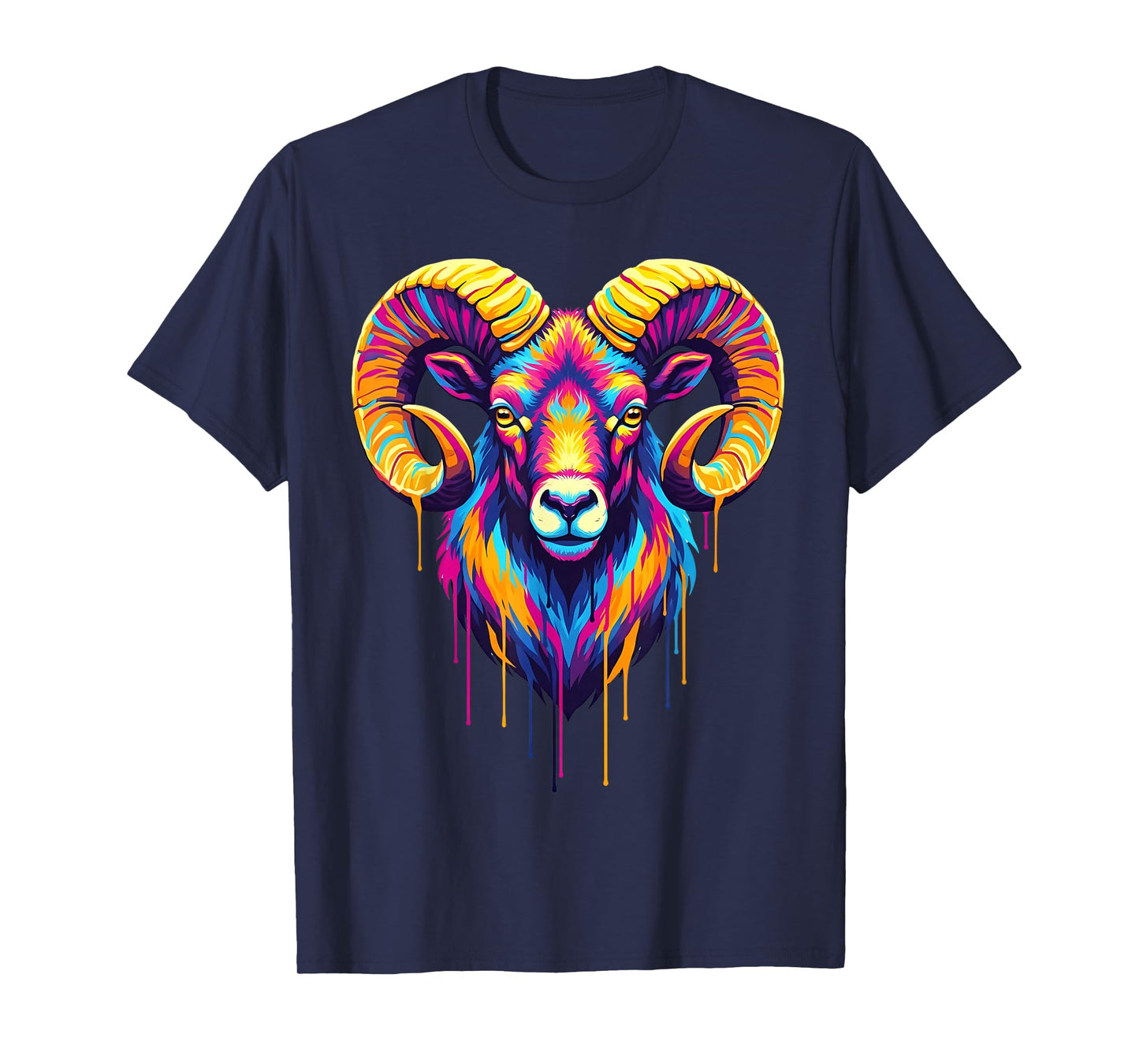 Colourful Cool Ram Head in Vivid Shades Artistic Designed T-Shirt