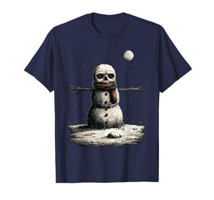 Spooky Snowman with Scarf Full Moon Gothic Christmas Snowy T-Shirt
