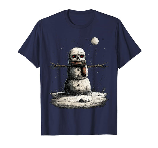 Spooky Snowman with Scarf Full Moon Gothic Christmas Snowy T-Shirt