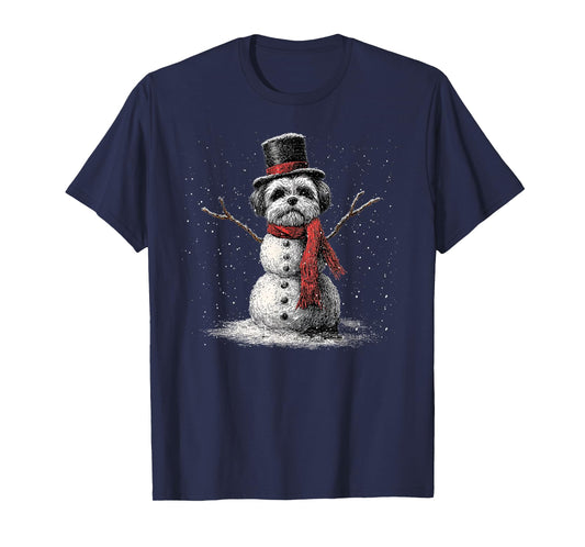 Funny Shih Tzu Dog Christmas Snowman Xmas Pajama T-Shirt