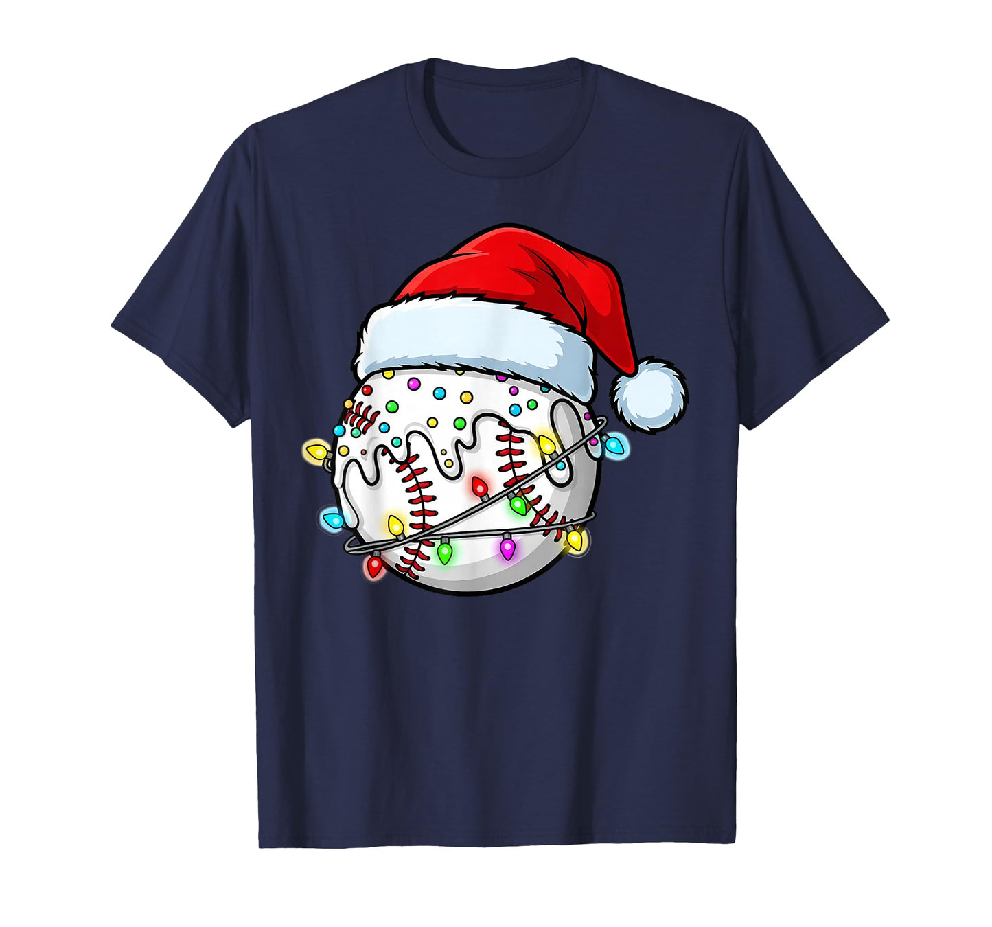 Baseball Santa Christmas Lights Drip Ice Cream Sprinkle Kids T-Shirt