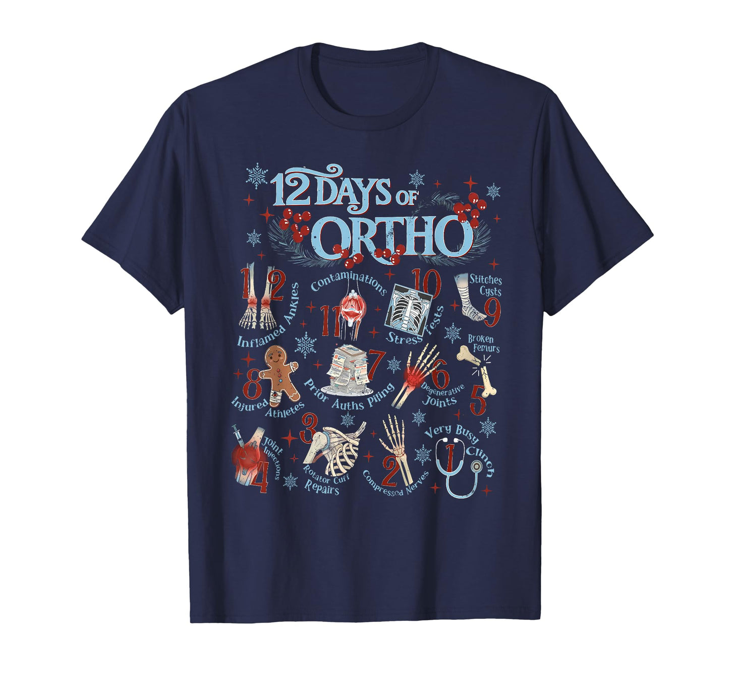 Retro Christmas Orthopedic 12 Days of Ortho Ortho Nurse Team T-Shirt