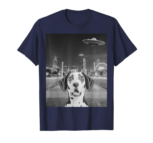Dog Selfie with Alien UFO Funny Dog Graphic Tee T-Shirt