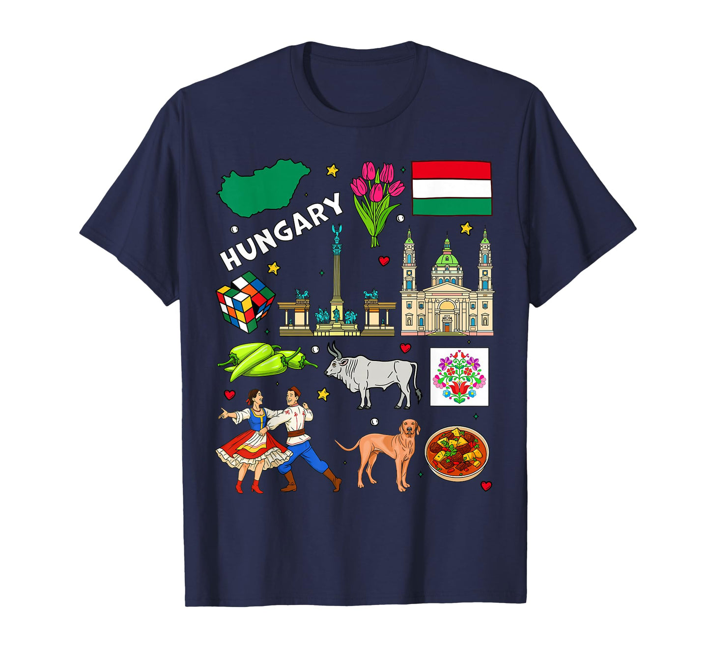 Hungary map and Flag. Hand Drawn Hungarian Landmarks T-Shirt
