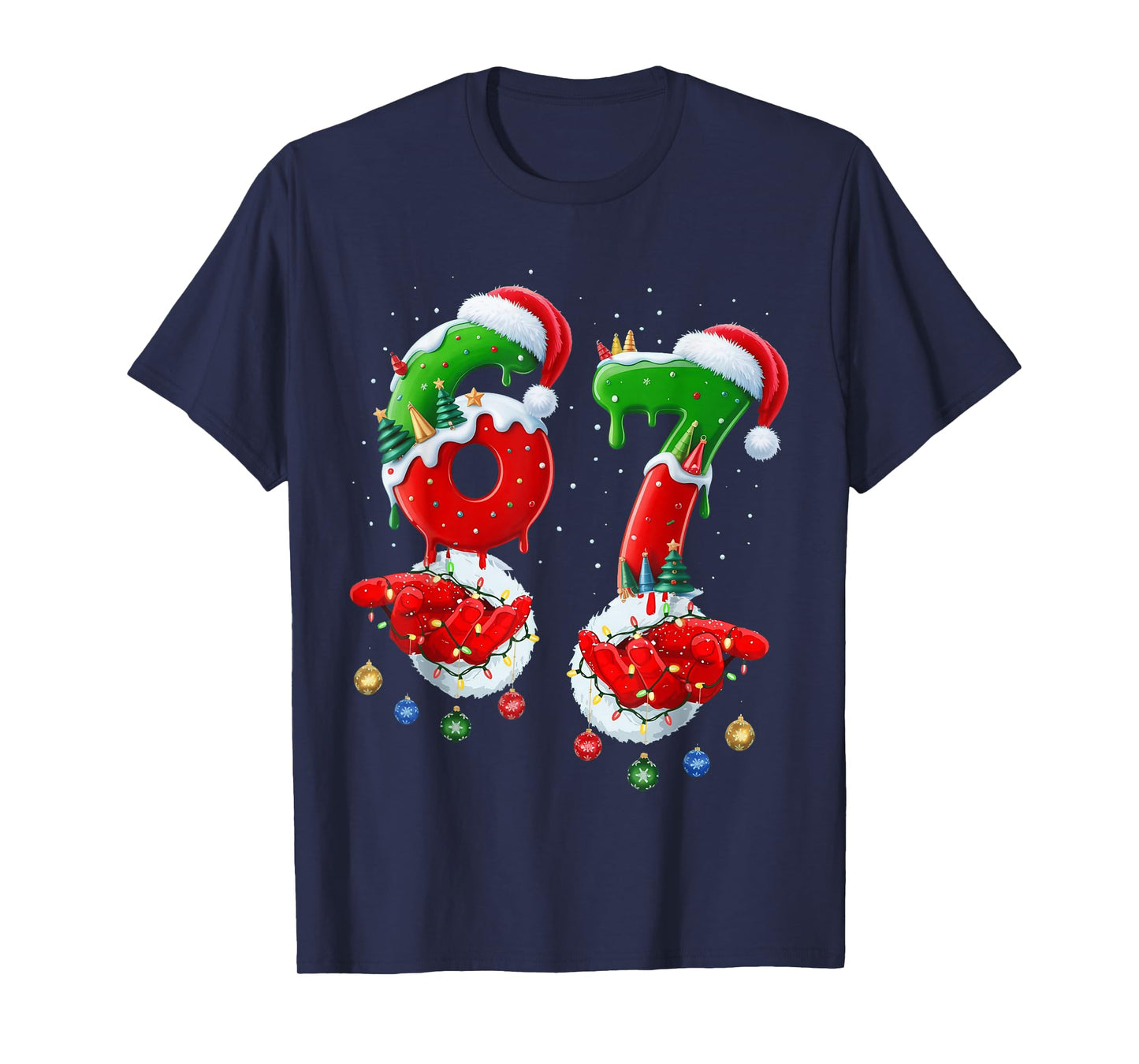 Six Seven 67 Meme 6 7 Christmas Santa Hand T-Shirt