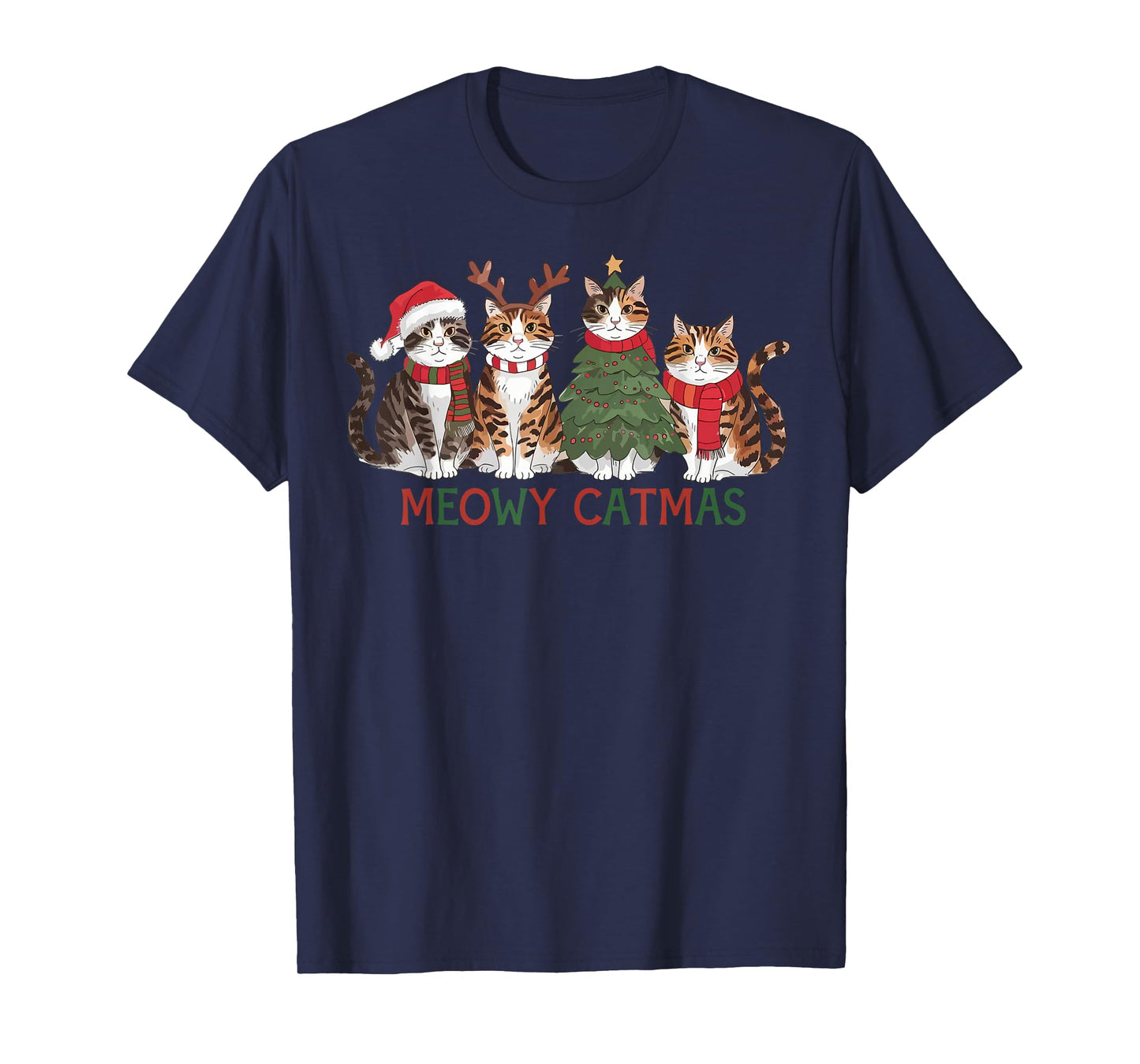 Meowy Catmas Cat Christmas Cute Kitten Cats Santa Hat Xmas T-Shirt