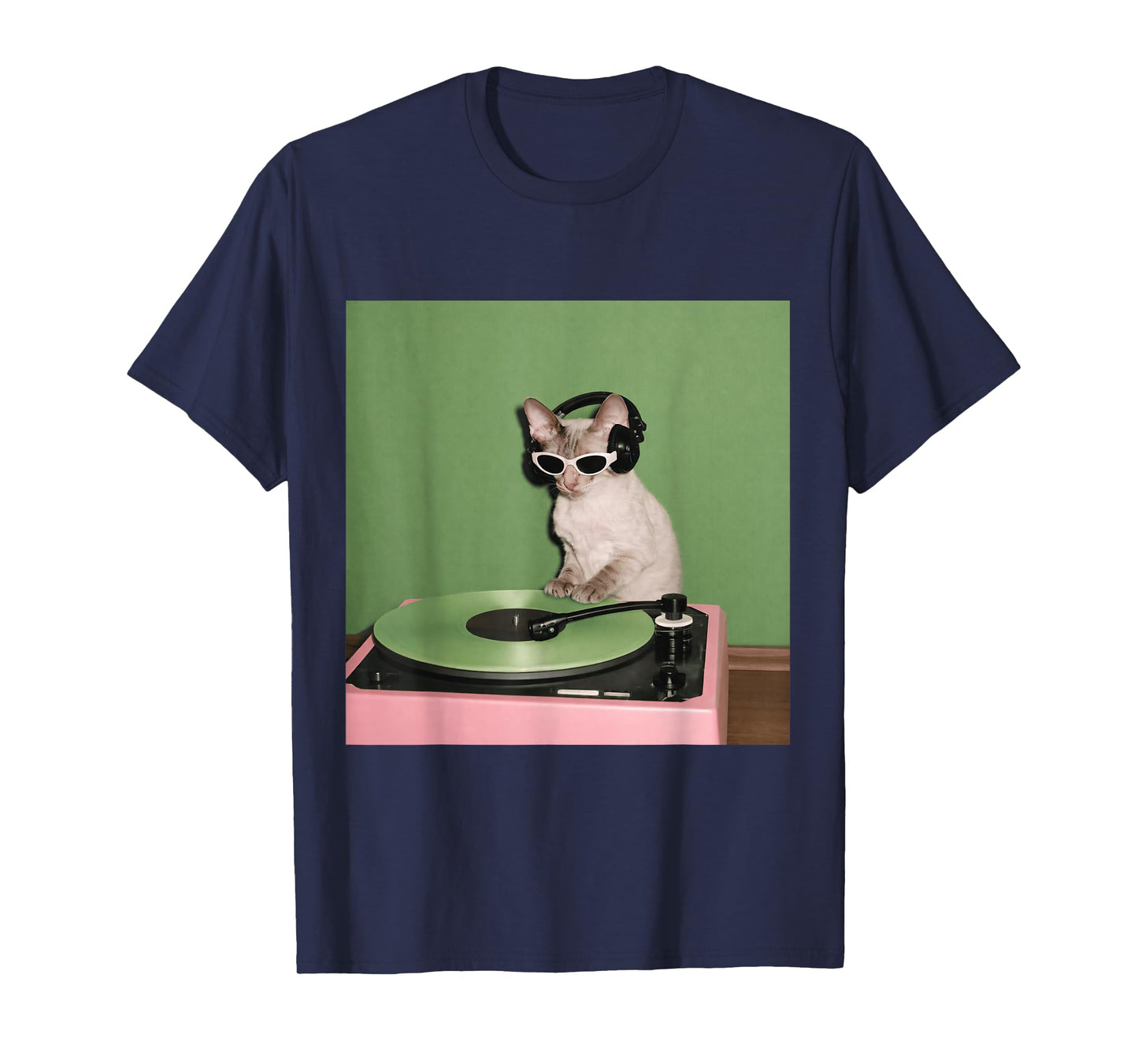 Cool DJ Cat Meme Vinyl Record Funny Retro Music Aesthetic T-Shirt