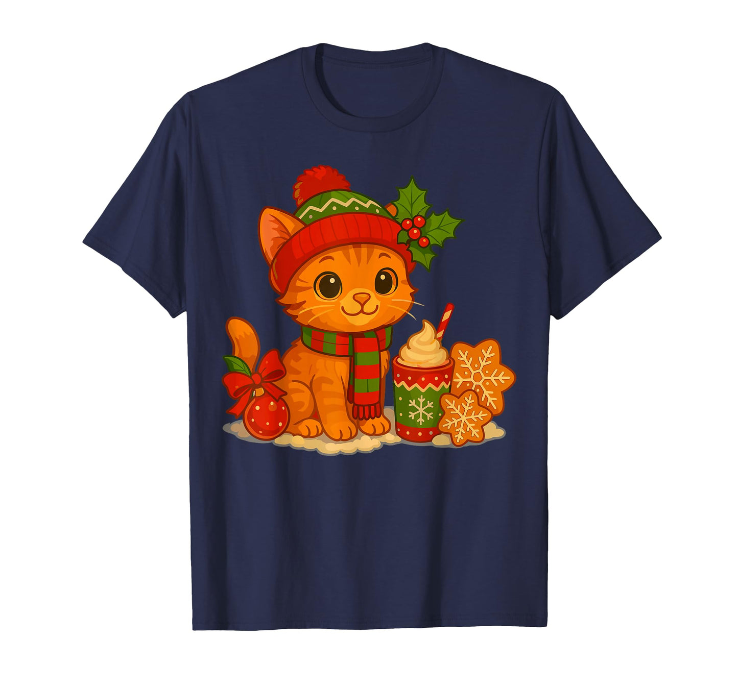 Orange Cat with Christmas Coffee and Cookie T-Shirt