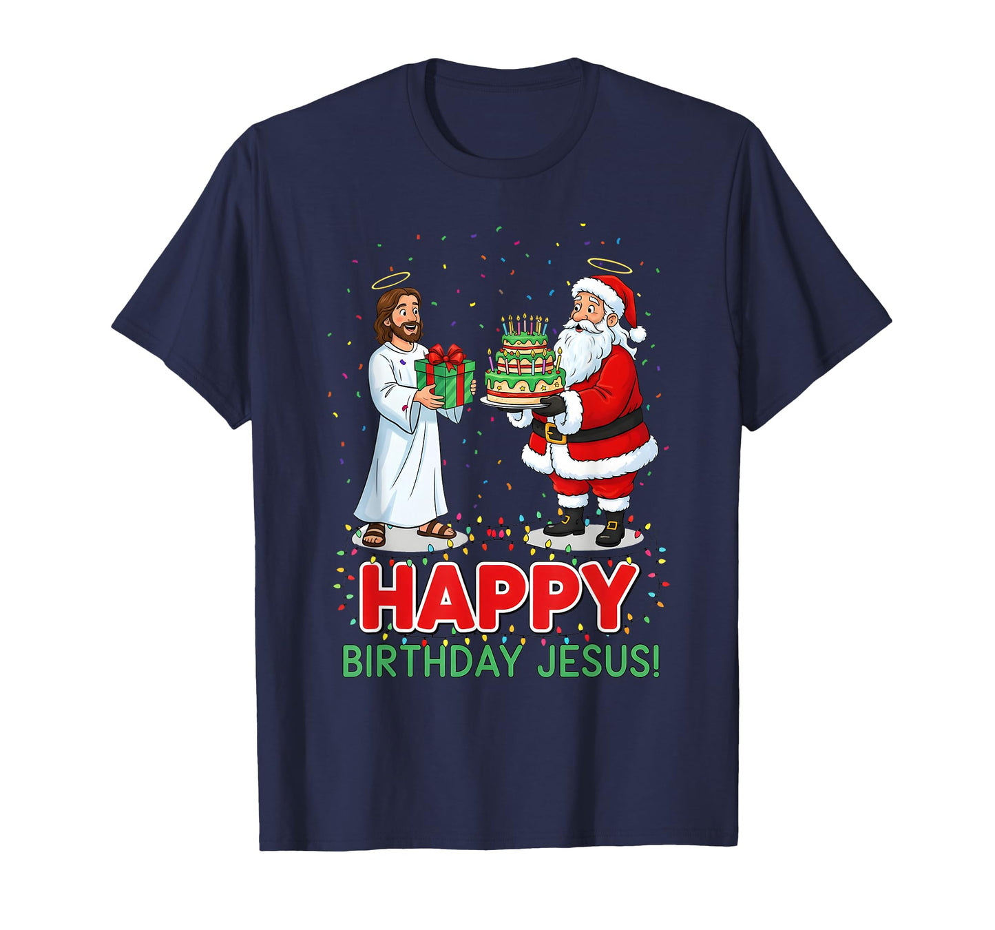 Happy Birthday Jesus Christian Christmas Santa and Jesus Fun T-Shirt