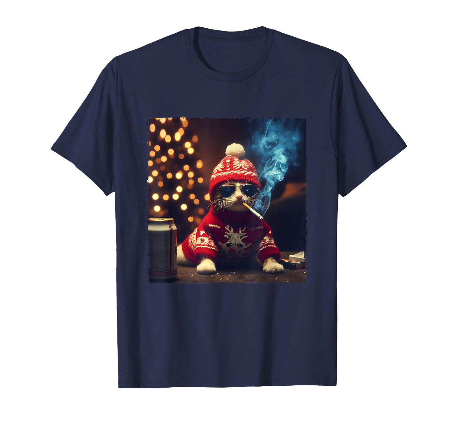 Smoking Cat Santa Hat Kitten Beverage Meme Sweatshirt Jumper T-Shirt