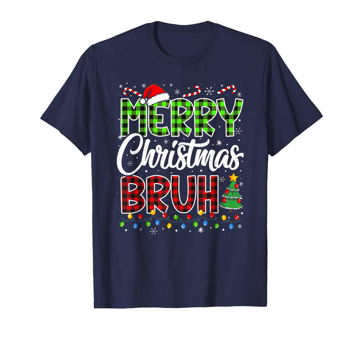 Merry Christmas Bruh Funny Teens Boys Kids Meme Xmas Lights T-Shirt