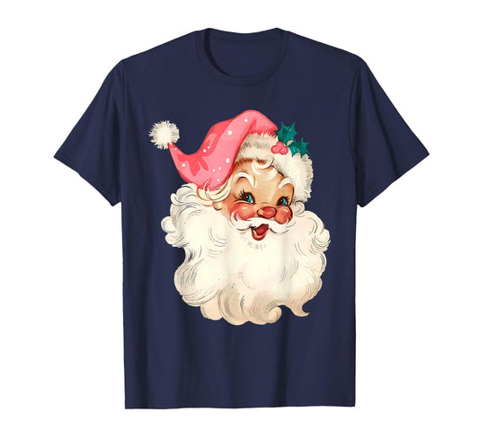Santa Claus Pink Christmas Face Old Xmas Vintage Pink Santa T-Shirt