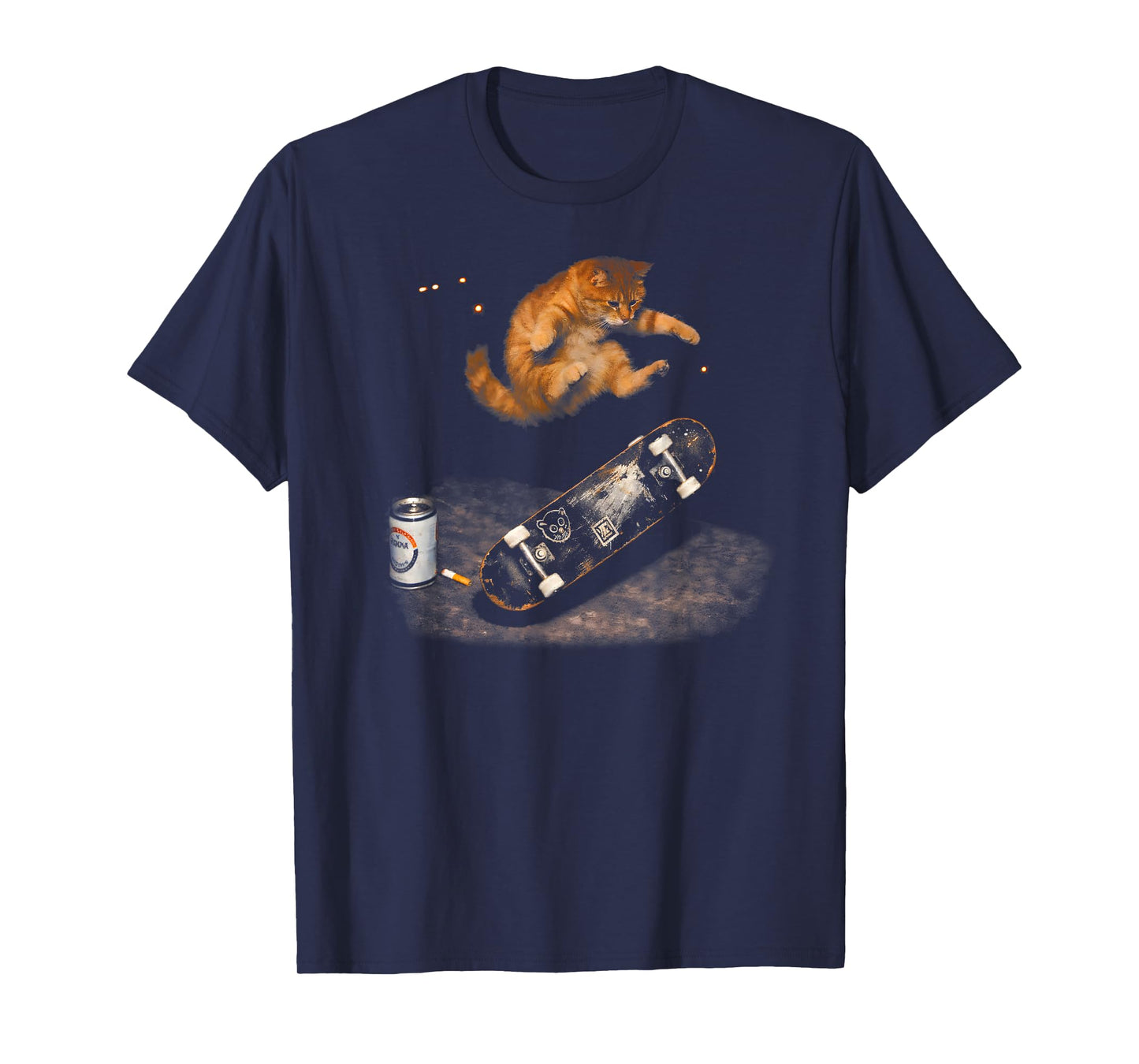 Skateboarding Cat Funny Cat Meme Men Women Kids Matching T-Shirt