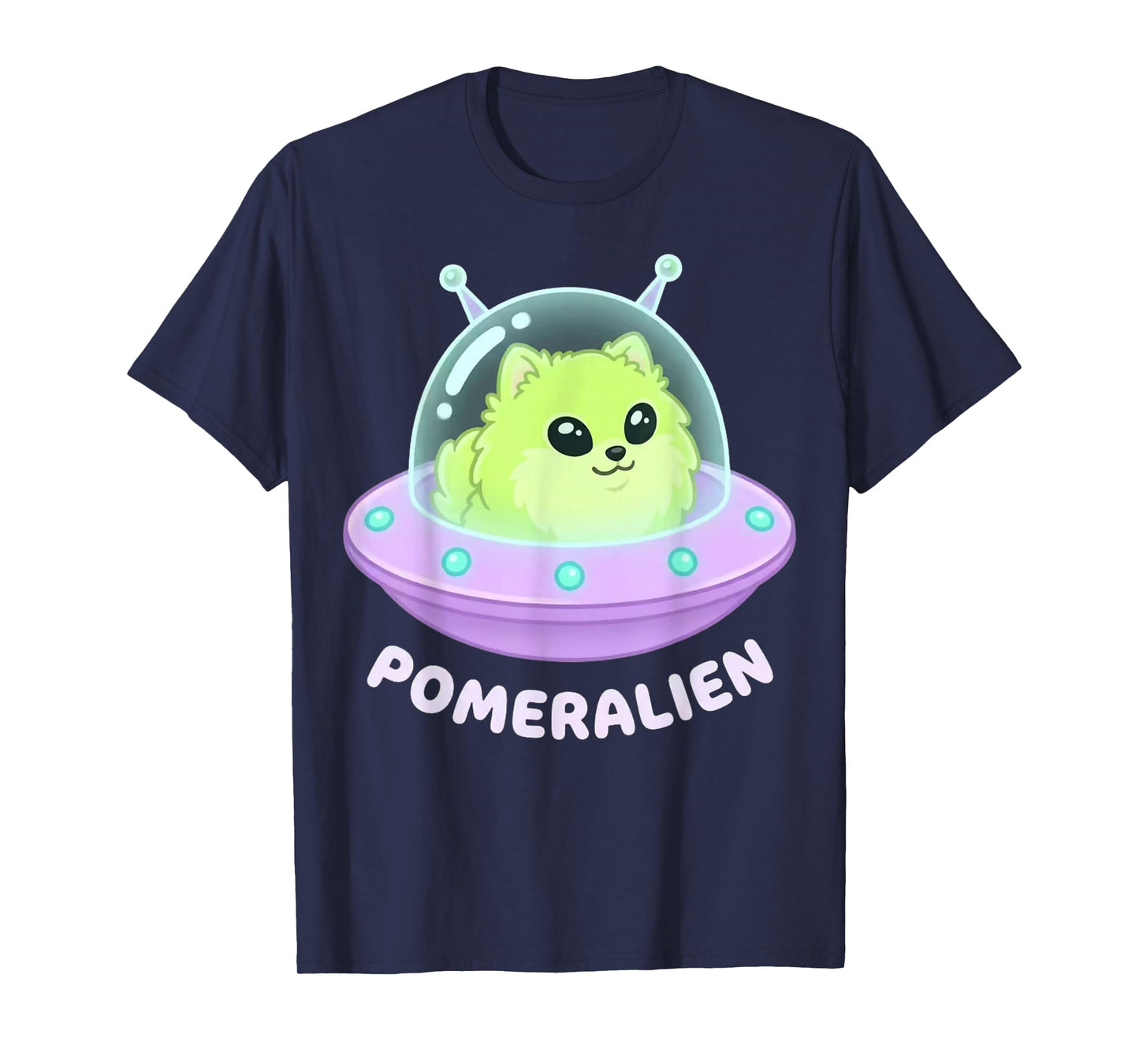 Pomeralien Cute Pomeranian Alien Spaceship Cartoon Art T-Shirt