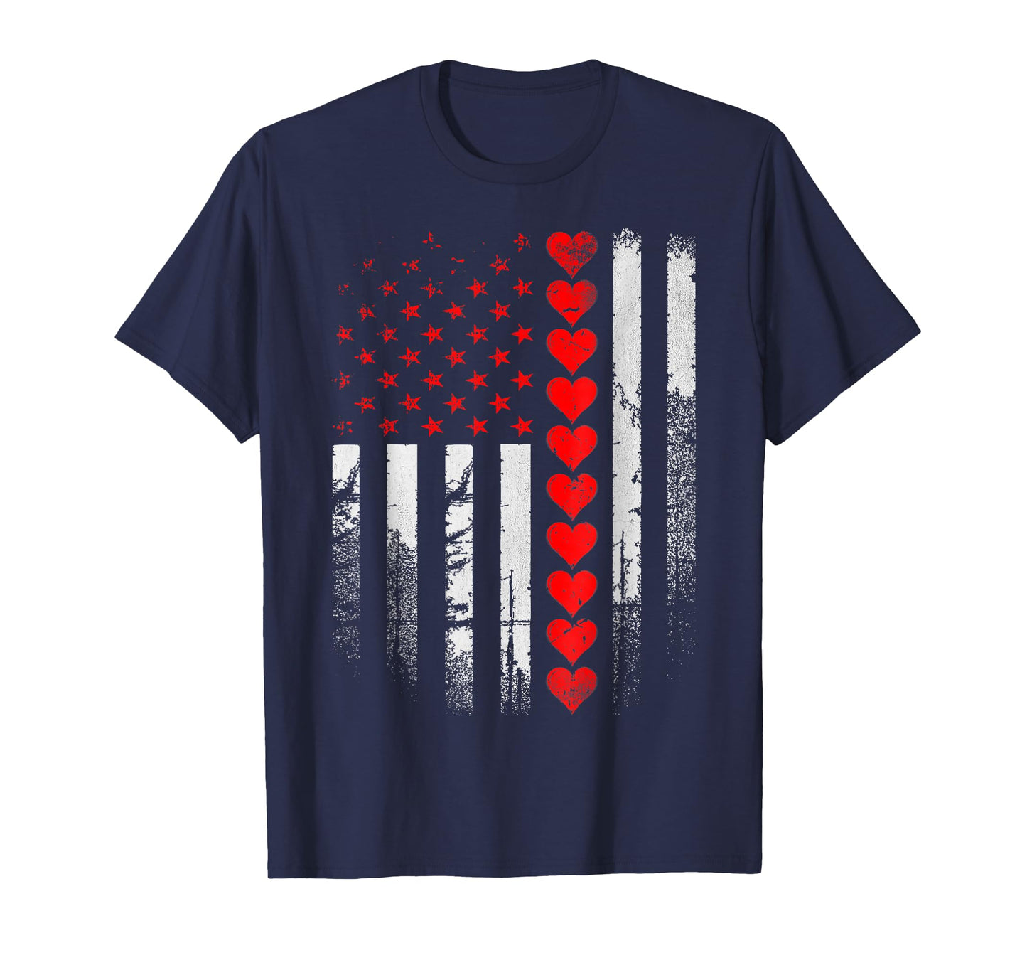 Vintage American Flag Hearts Valentine Mens Boys Kids T-Shirt