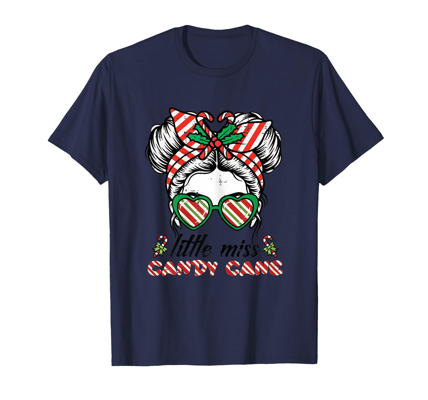 Christmas Miss Candy Cane Bun Little Xmas Girls Kids Toddler T-Shirt