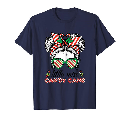 Christmas Miss Candy Cane Bun Little Xmas Girls Kids Toddler T-Shirt