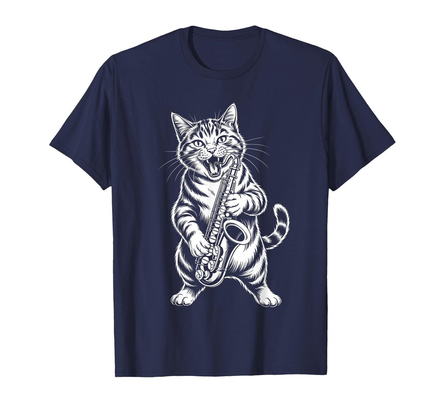 Cat Playing Saxophone Funny Cat Musician Saxophonist T-Shirt