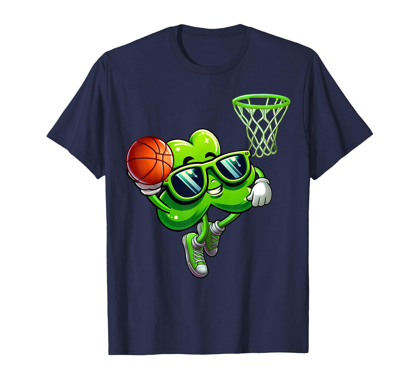 St Patricks Day Funny Shamrock Playing Basketball Kids Boys T-Shirt