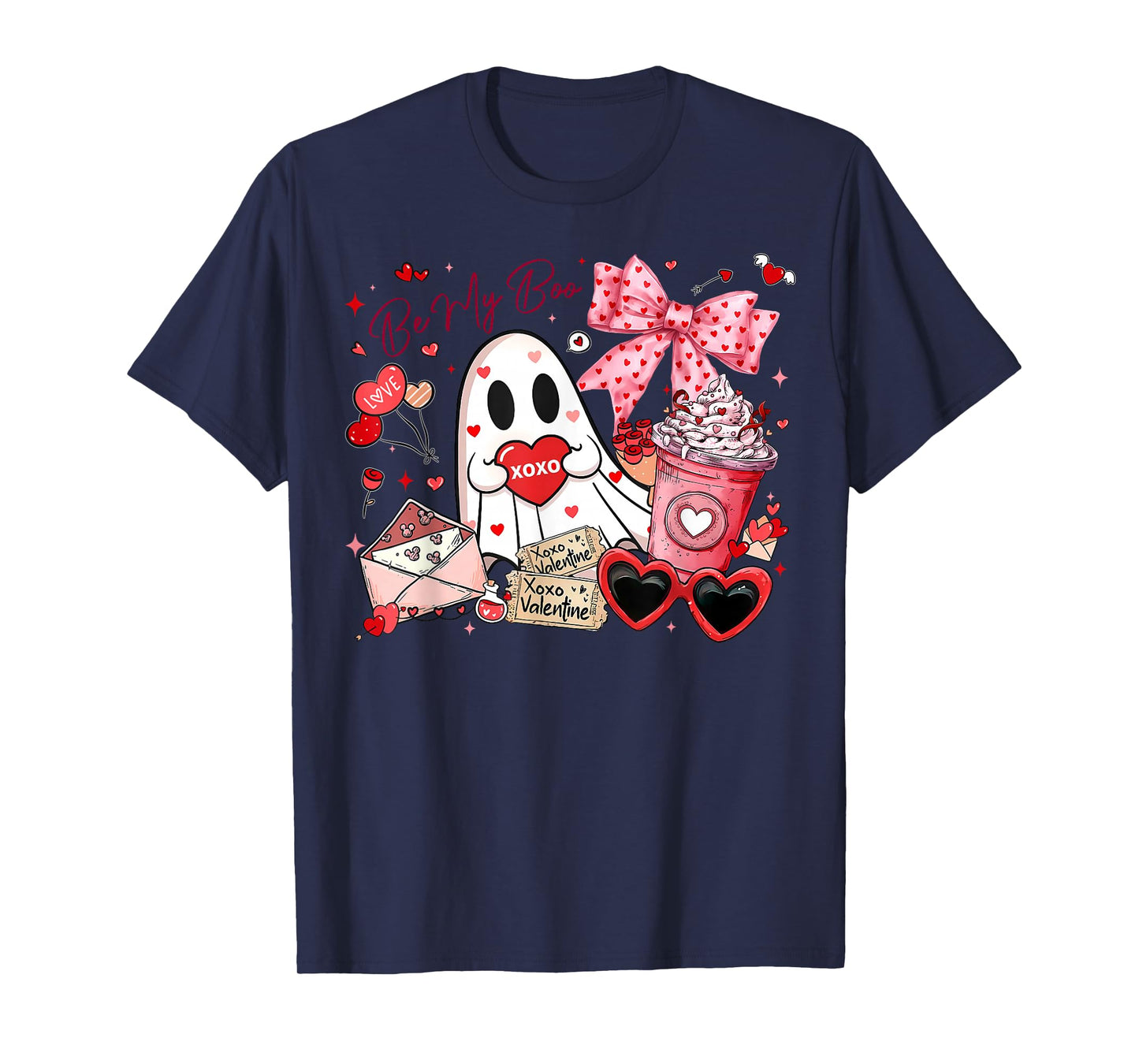 Preppy Be My Boo XOXO Ghost Coquette Bow Valentine's Day T-Shirt