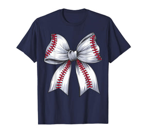 Cute Baseball Coquette Bow for Women Girls Baseball Mom Mama T-Shirt