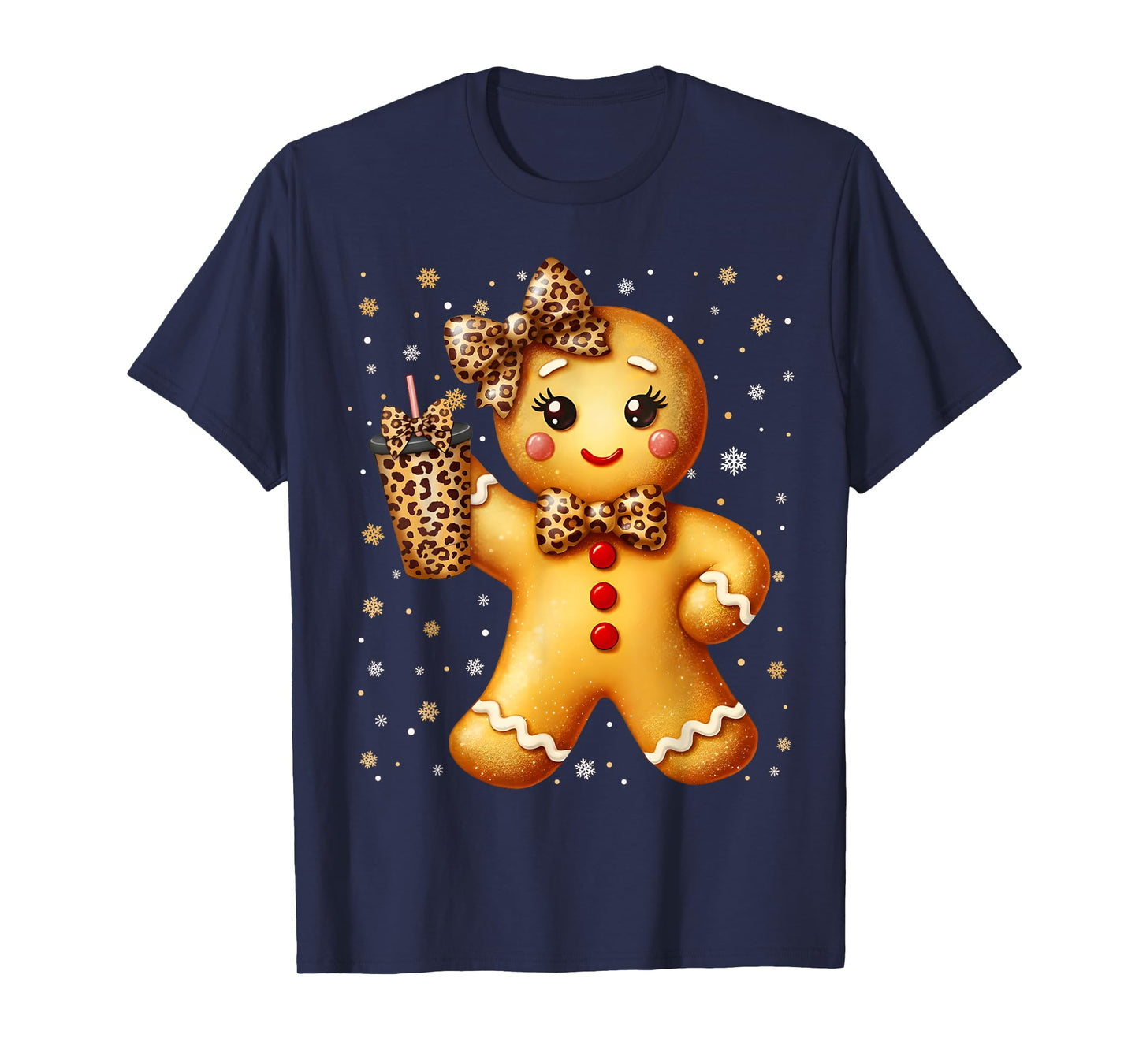 Cute Gingerbread Leopard Coquette Christmas Xmas Girl Women T-Shirt