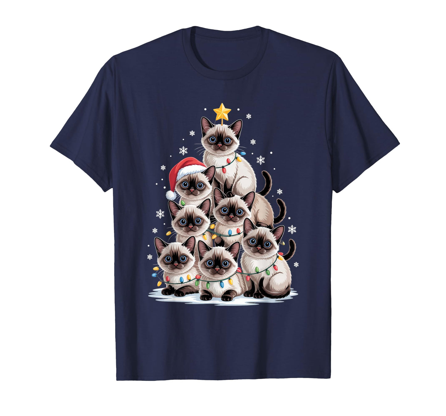 Christmas Siamese Cat Pet Xmas Santa Hat T-Shirt