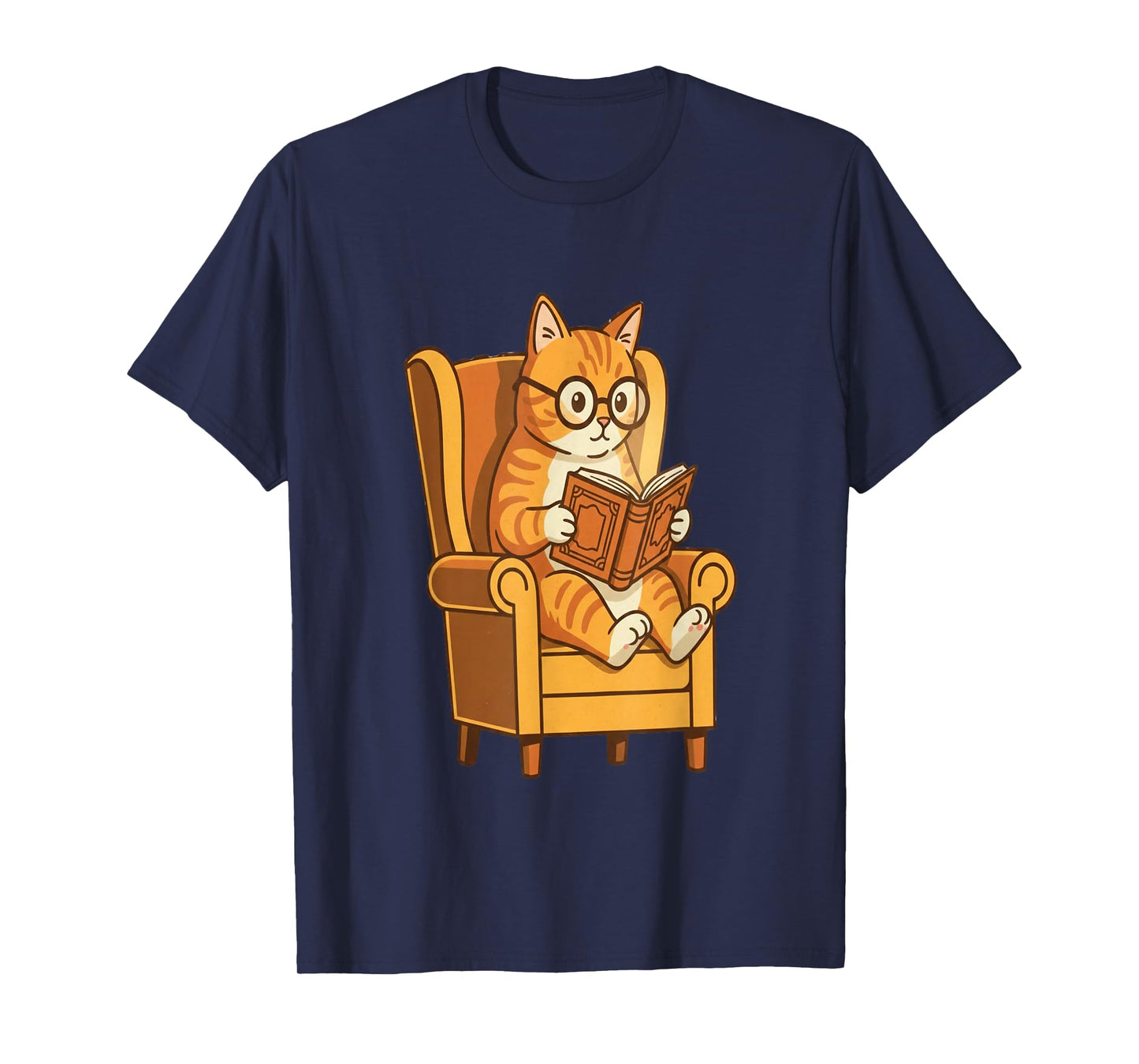 Ginger Tabby Cat Reading Book Glasses Retro Illustration T-Shirt