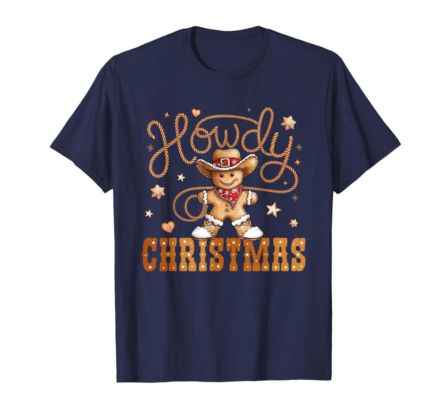Retro Gingerbread Cowboy Western Howdy Christmas Pajamas T-Shirt
