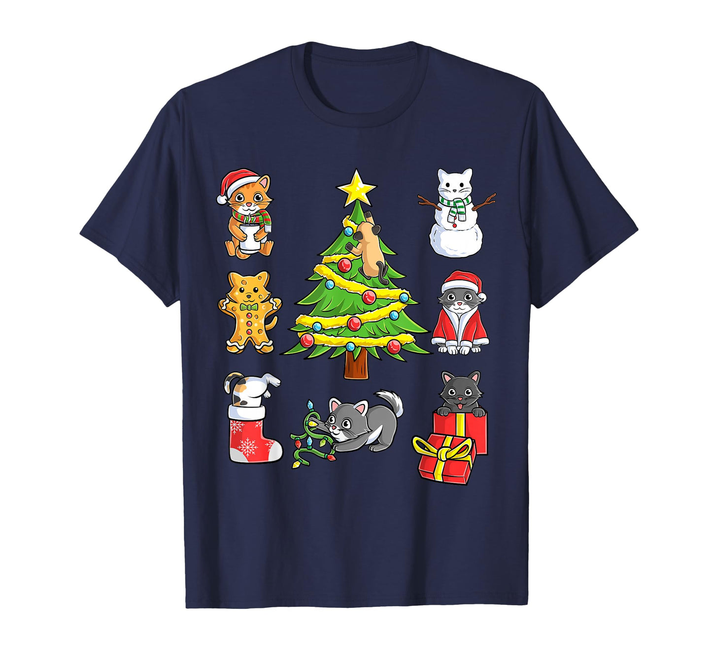 Cats Christmas Tree Funny Xmas Holiday Santa Cat Boys Girls T-Shirt