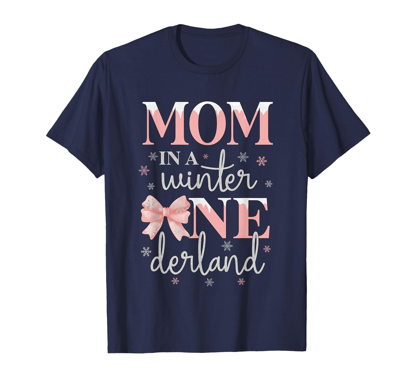 Mom in a Winter Onederland Birthday Girl Bow Snowflake T-Shirt