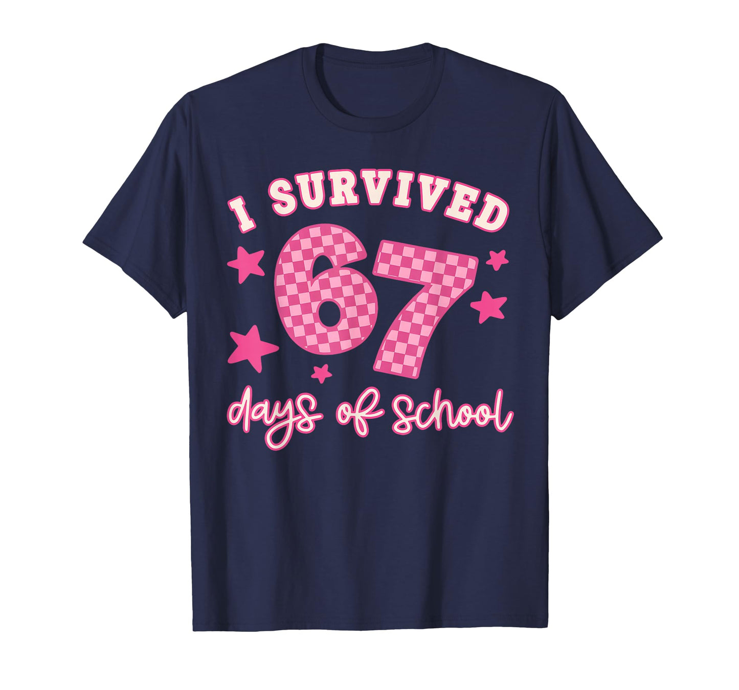 I Survived 67 Days of School Pink Checker Style T-Shirt