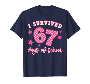 I Survived 67 Days of School Pink Checker Style T-Shirt
