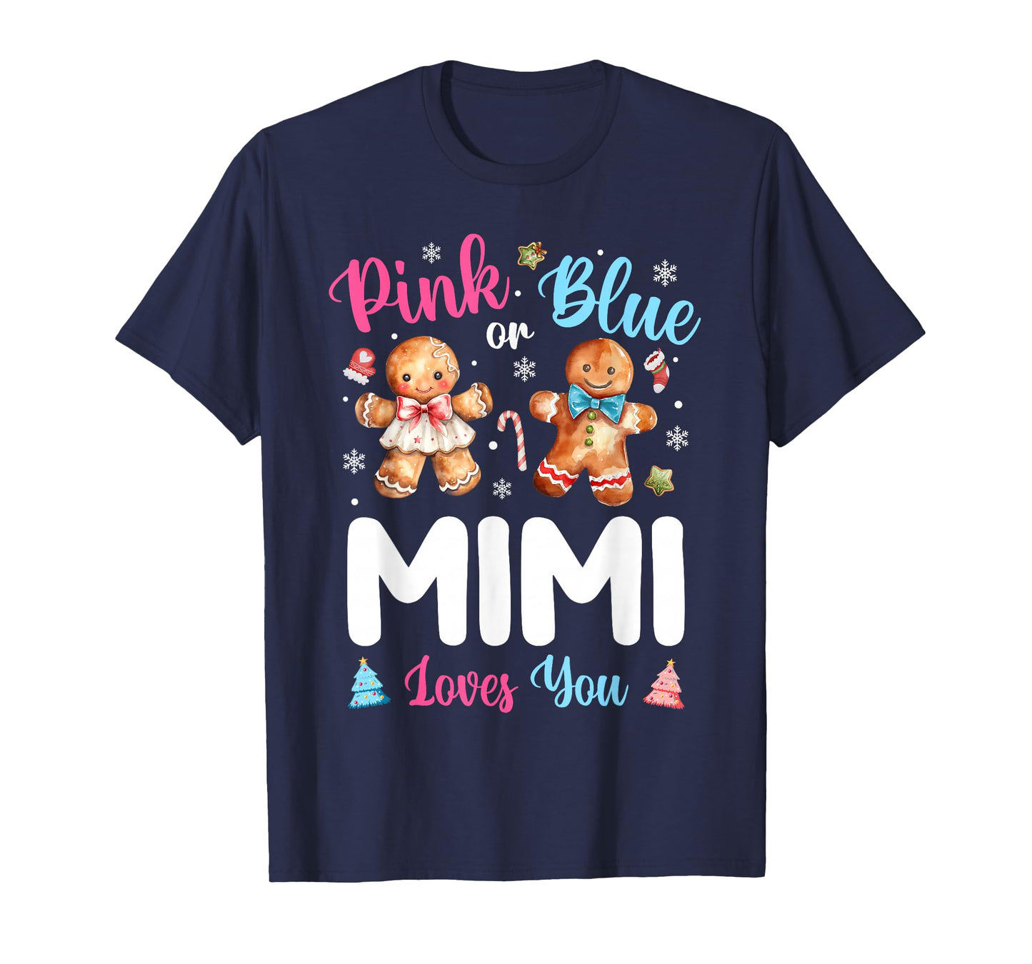 Pink or Blue Mimi Loves You Gender Reveal Christmas T-Shirt