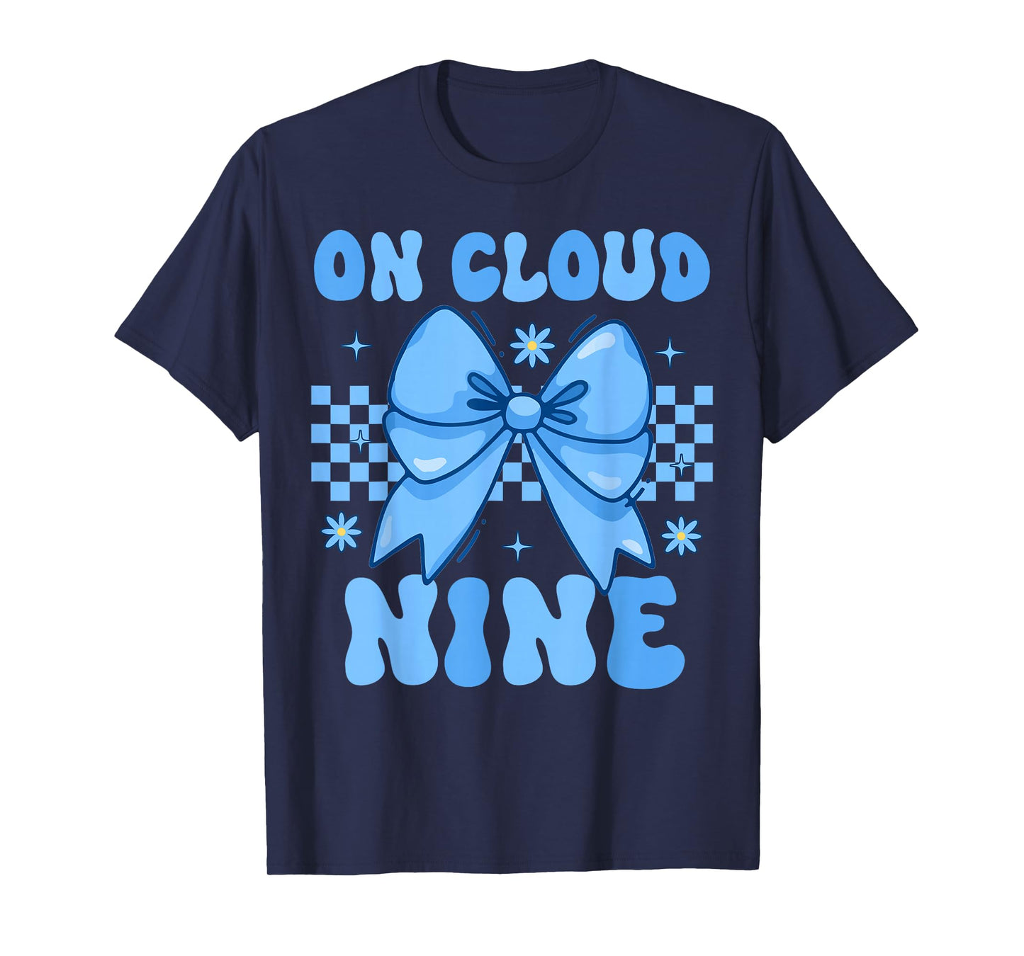 On Cloud Nine Bday 9th Birthday Girl Coquette Bow Blue T-Shirt
