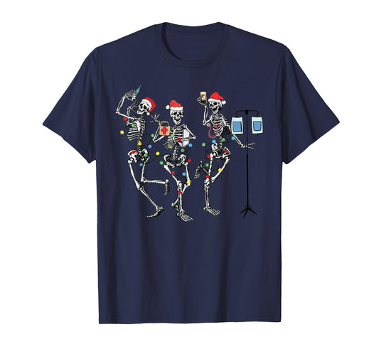 Funny Christmas Nurse Skeleton Nurse Dance Stethoscope Tree T-Shirt